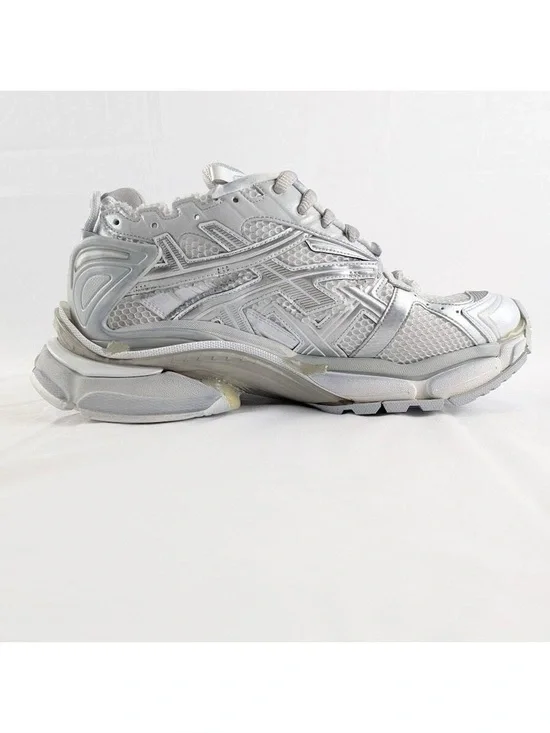Balenciaga Metallic Silver and White Chunky Sneakers