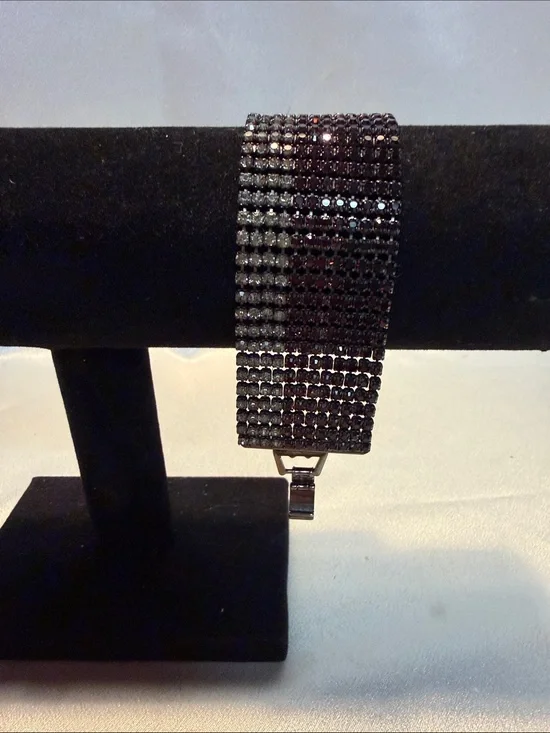 Source Unknown Gunmetal Black Crystal Wide Bracelet