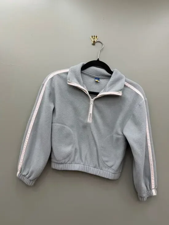 Girls Light Blue Quarter Zip Fleece Pullover Sweatshirt Size 8