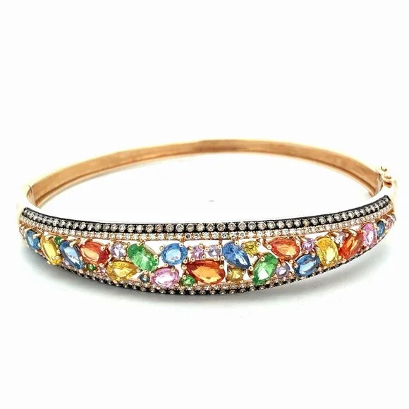 EFFY Watercolors 14K Ylw Gold Multicolor Sapphire Diamond Hinged Cuff Bracelet