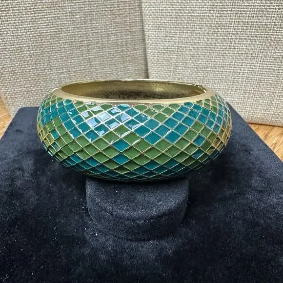 Sequin Nordstrom Green Gold Tone Statement Enamel Bangle Claw Bracelet Bold #78
