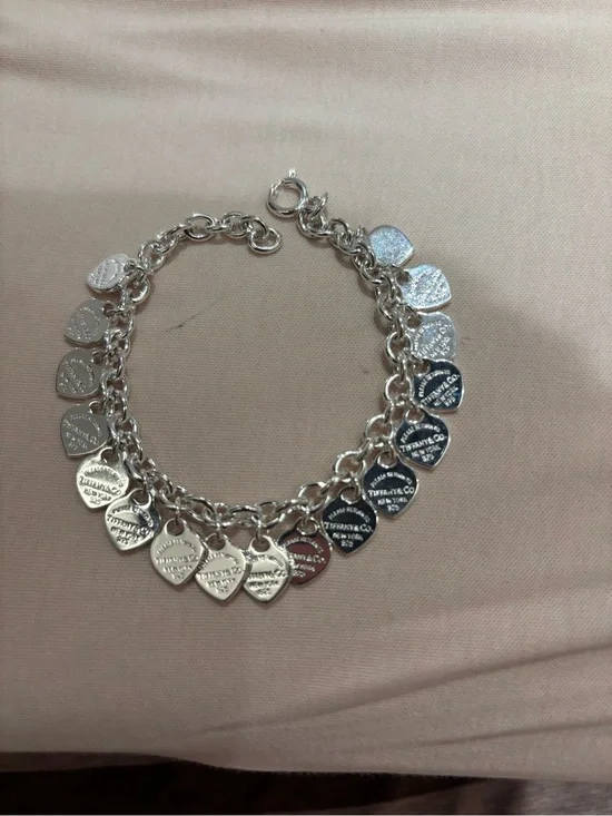 Tiffany & Co. Silver Heart Tag Charm Bracelet - Silver