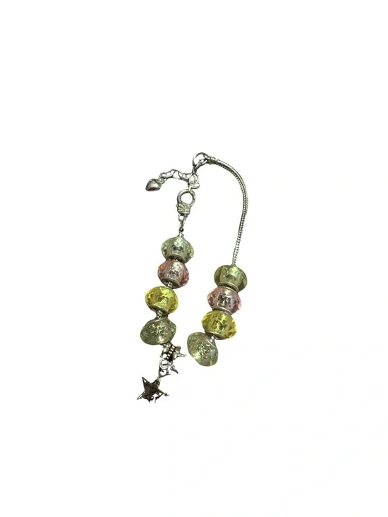 Glass Bead Charm Bracelet - Pastel Green & Pink