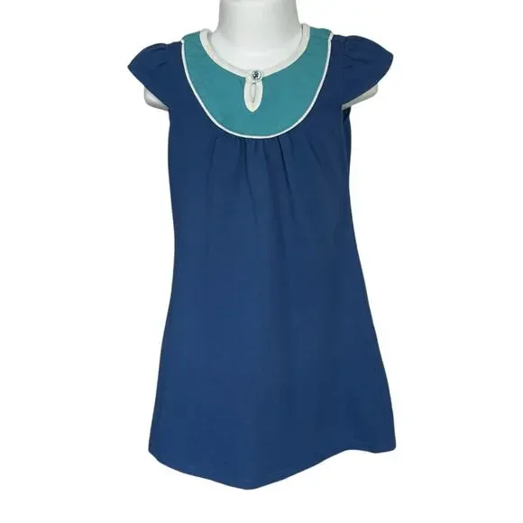 Girls 4T Old Navy Blue Teal White Color Block Cap Sleeve Summer Sundress