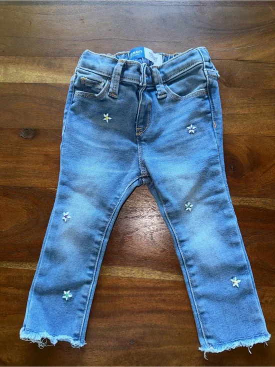 Old Navy Light Blue Denim Jeans with Embroidered Flowers