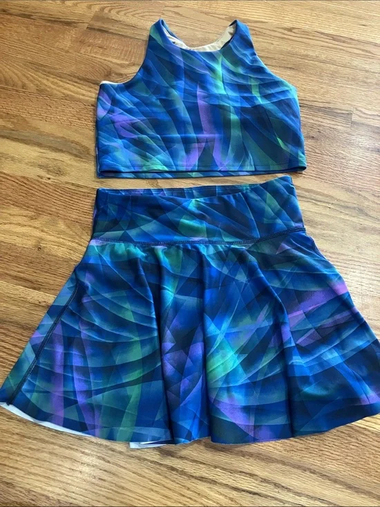 Old Navy Girls Blue and Purple Patterned Skort and Lined Tank Sz 14/16 EUC
