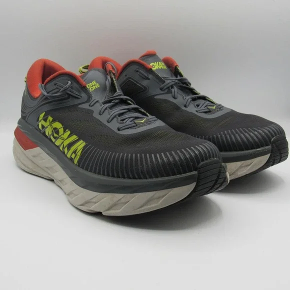 Hoka Bondi 7 Running Shoes Mens 14 Wide Grey Orange Good Cushion Road Sneakers