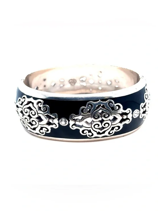Brighton‎ Black Enamel Silver-Tone Filigree Bangle Bracelet