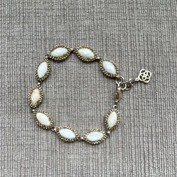 Kendra Scott White Marquise Stone Beaded Gold Bracelet