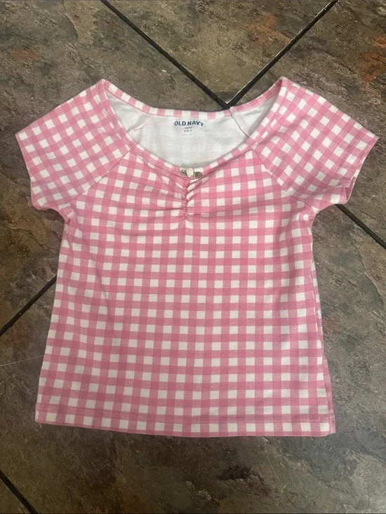 Old Navy Pink and White Gingham Short Sleeve Tee