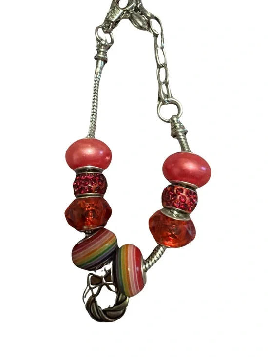 Pink and Red Bead Charm Bracelet - Women Jewelry