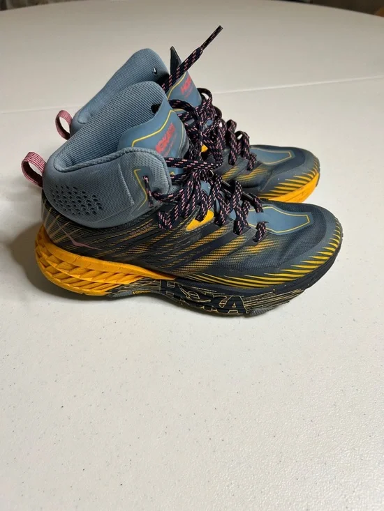Hoka One One Gray and Yellow Trail Running Shoes SIZE 7