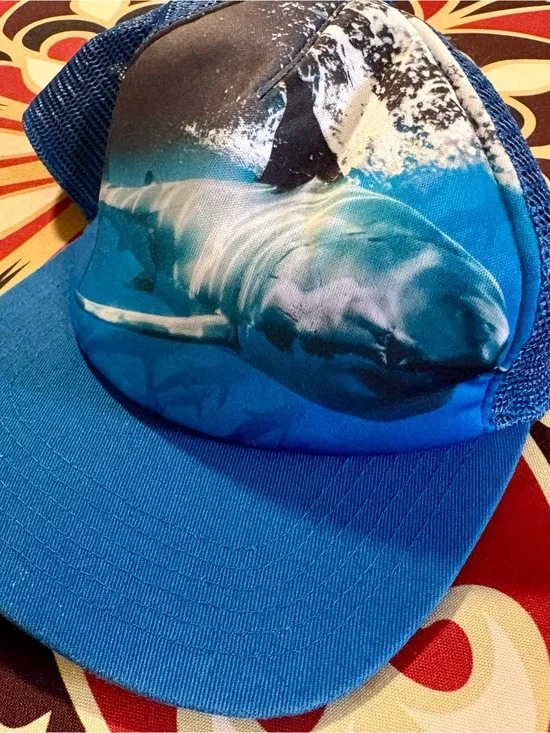 Old Navy Navy Blue Mesh Trucker Hat with Shark Patch