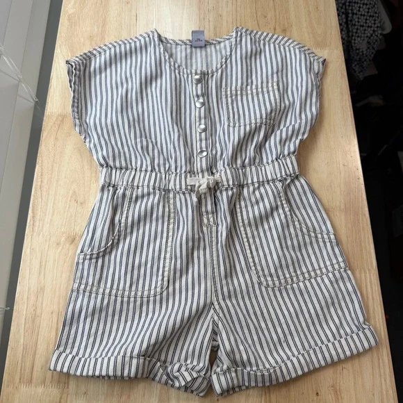 Old Navy Short-Sleeve Utility Pocket Romper Toddler‎ Girls White Navy Striped 4T