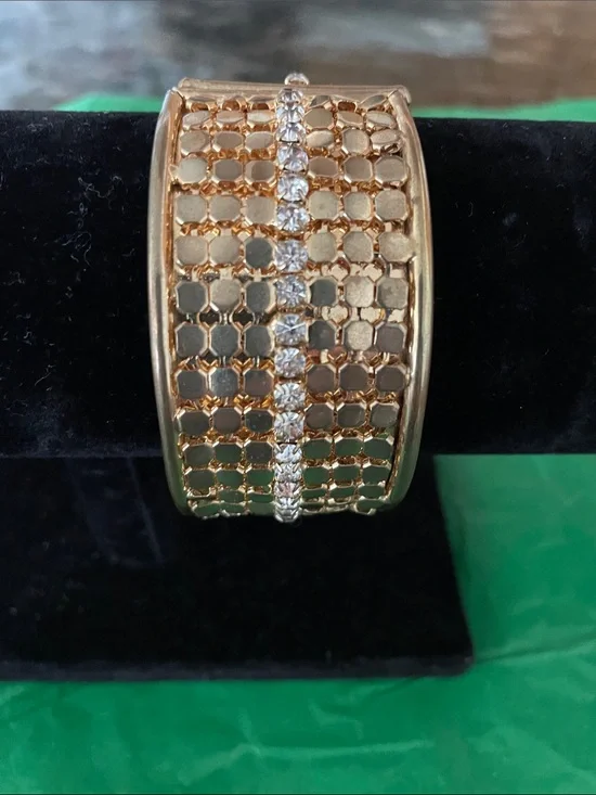 Macy's Gold-Tone Cuff Bracelet with Crystal Center Row