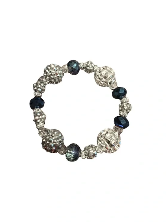 Crystal and Navy Bead Stretch Bracelet