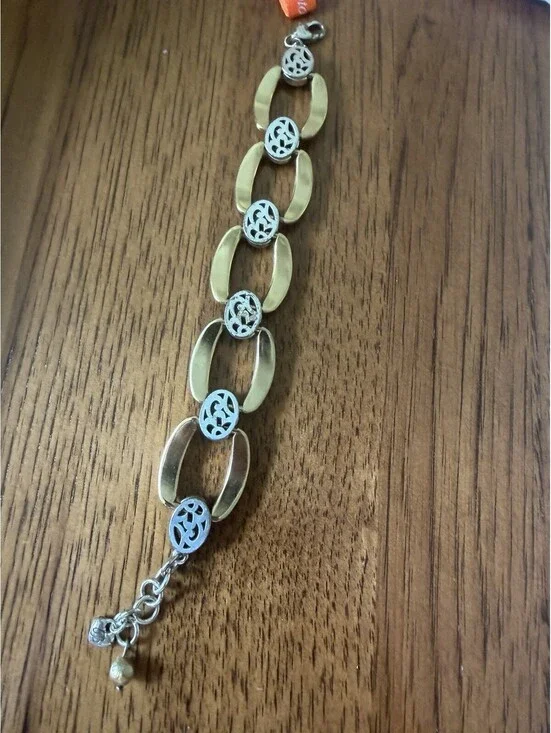 Brighton Sensation Chunky Two Tone Link Bracelet Hammered Gold & Silver Plate
