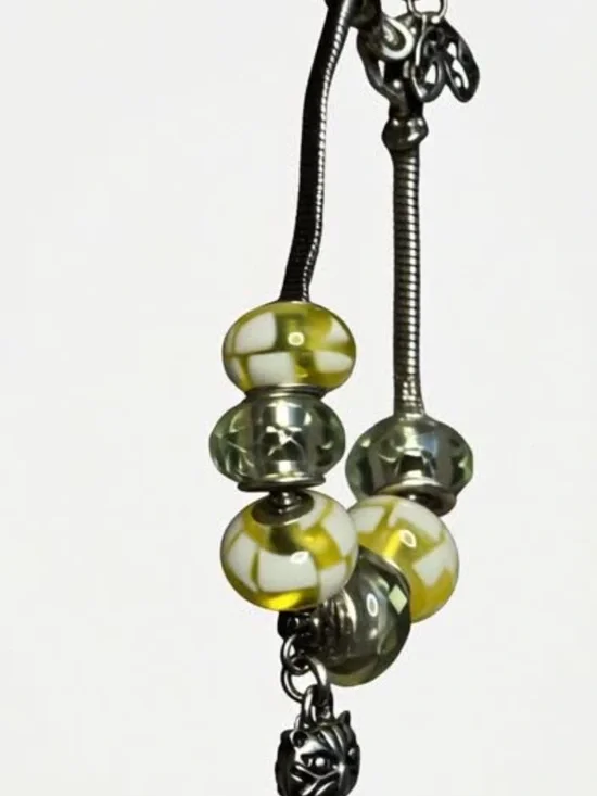 Yellow and White Glass Bead Charm Bracelet - Women's Jewelry