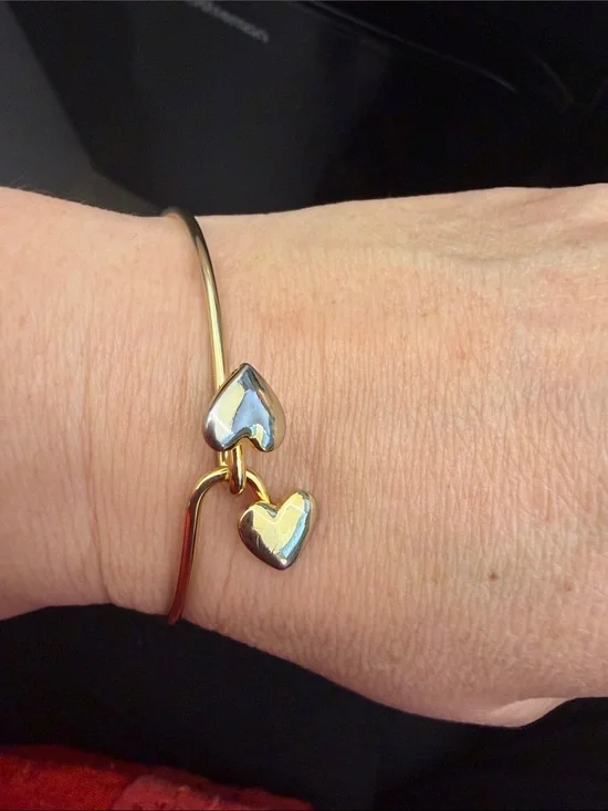 Gold Heart Duo Bangle Bracelet - Women Jewelry