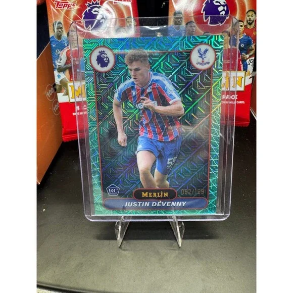 2026 Topps Merlin Premier League #73 Justin Devenny, Crystal Palace RC teal /199