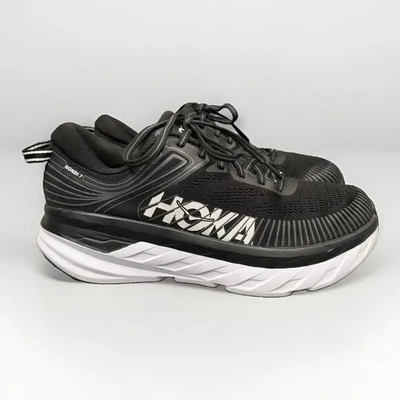 Hoka One One Bondi 7 Mens Running Shoes Black White Sneakers 8.5 US 1110518