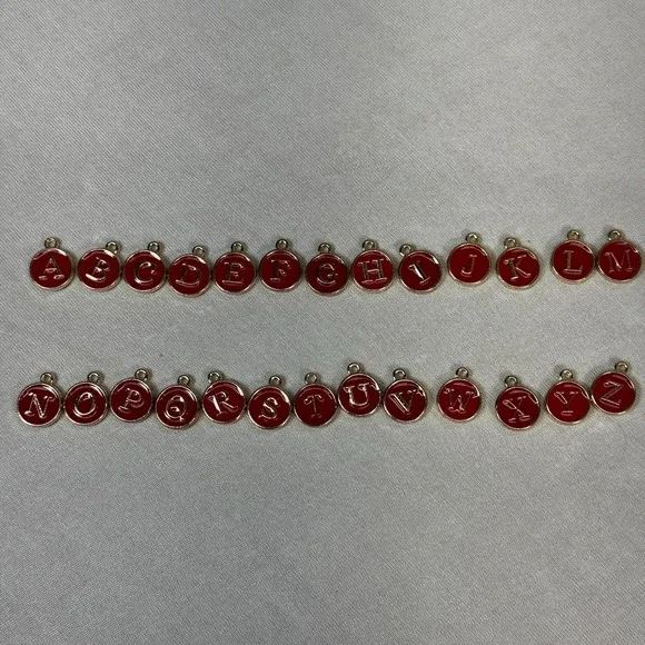 26pcs Letter Charm Bulk Initial Charm Round‎ Alphabet Charm Pendant, Red