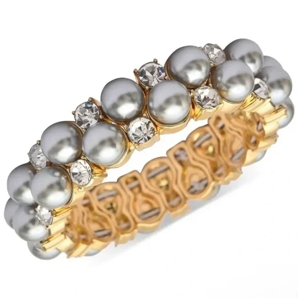 Avangarde Grey Pearl Crystal Stretch Bracelet