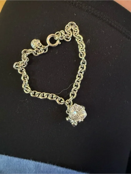 Juicy Couture Silver Chain Bracelet with Crystal Logo Charm