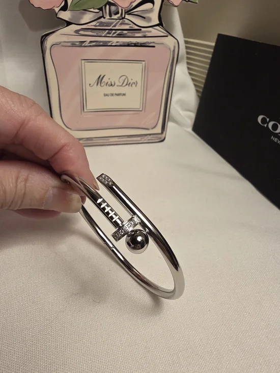 Inspired Silver-Tone Nail Hinged Bangle Bracelet