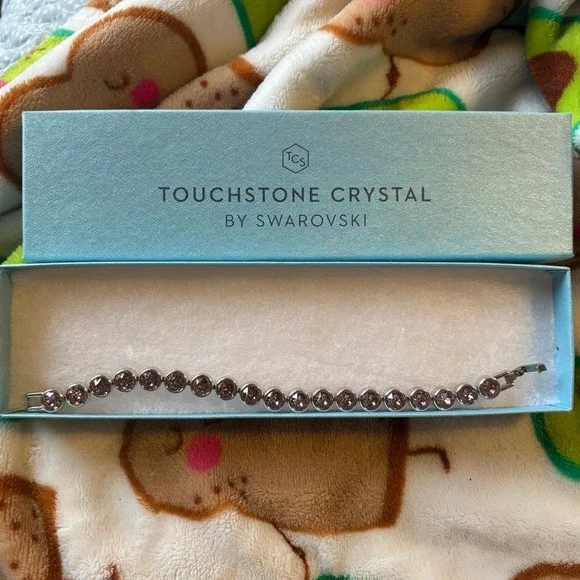 Touchstone Crystal Tennis Bracelet Women OS Light Pink Excellent Swarovski Steel