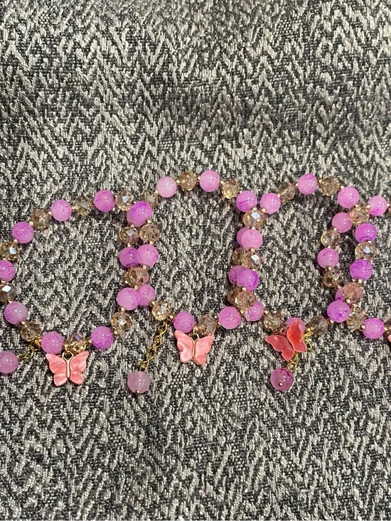 Set of 4 Pink Butterfly Beaded Stretch Bracelet - Women's Jewelry