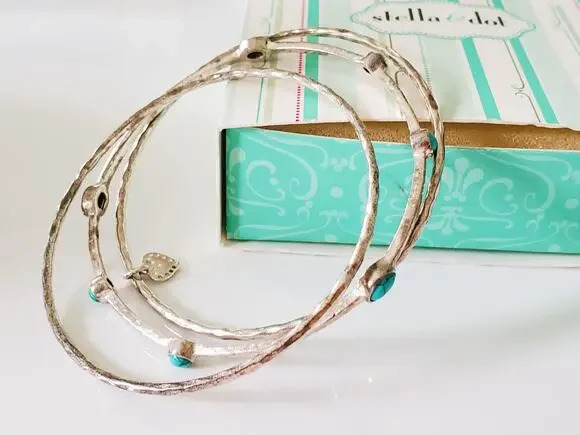 Stella and Dot Lot of 3 Silver Faux Turqouise Bracelets