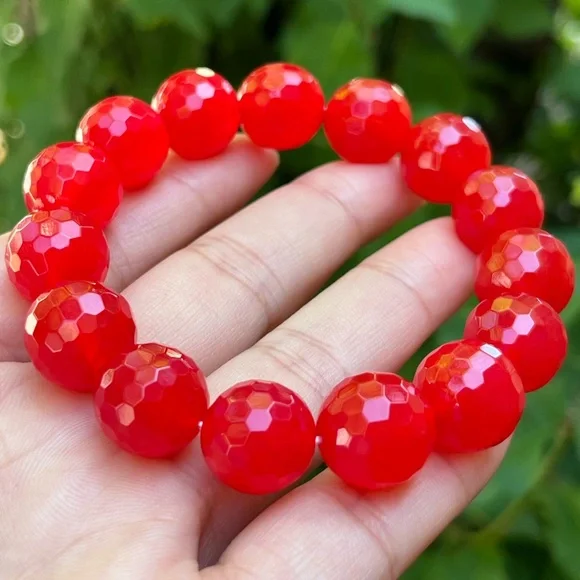 14mm stretchable hot pink agate‎ bracelet