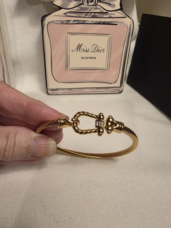 Twisted Gold Plated Cable Bracelet w/HorseShoe Closer
