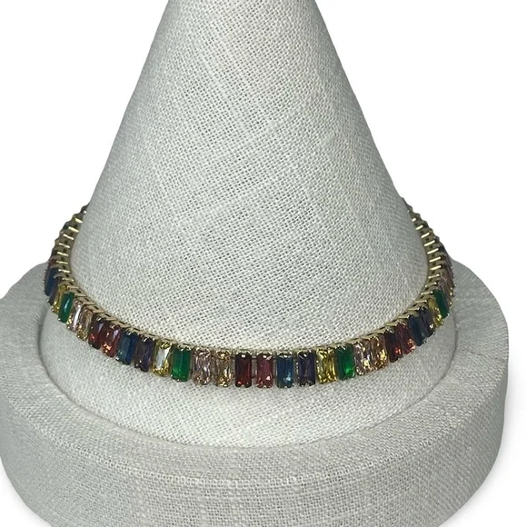 Multicolor Gold Gemstone Adjustable Tennis Bracelet