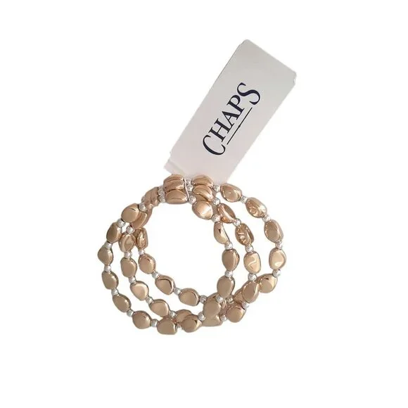 Chaps Triple Strand Gold Beaded Bracelet
