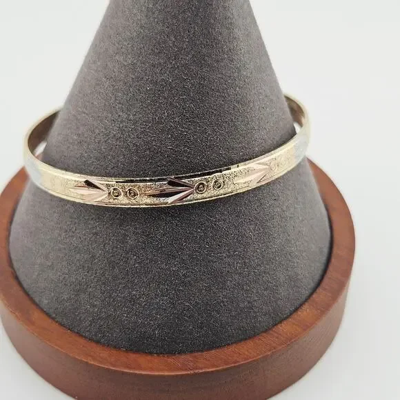 Tri Colored Metal Bangle Bracelet Artisian Elevated Basic Stackable Contemporary