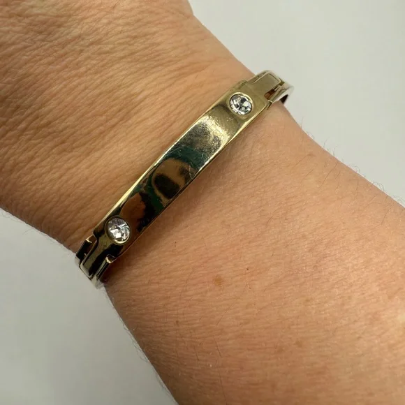 Ann Taylor‎ Hinged Bangle Elegant Gold Tone Bracelet with Crystal Accents