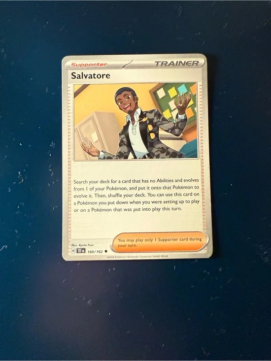 Salvatore Trainer Supporter Pokémon TCG Card - Beige & Multicolor Art