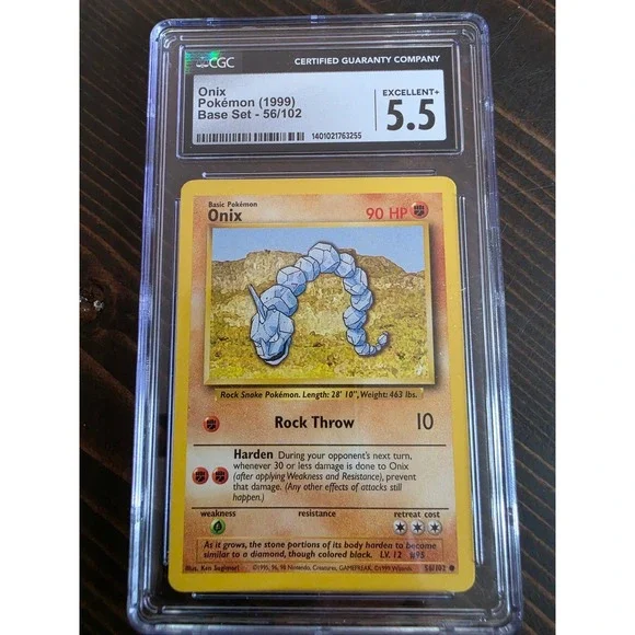 Pokemon 1999 Base Set Onix 56/102 CGC 5.5 Excellent+ Graded Card