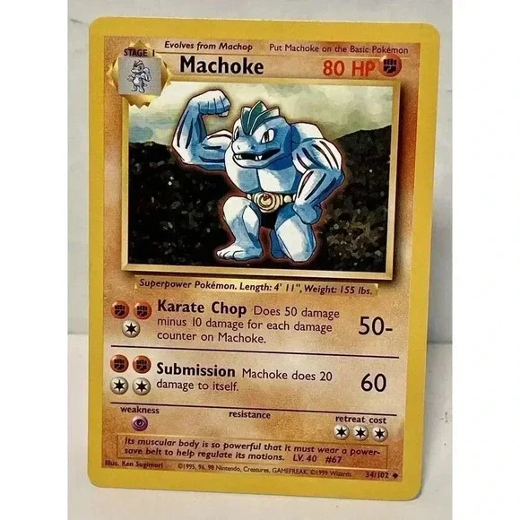 Machoke 34/102 1999 Base Set Non-Holo English‎ Pokémon Card Vintage