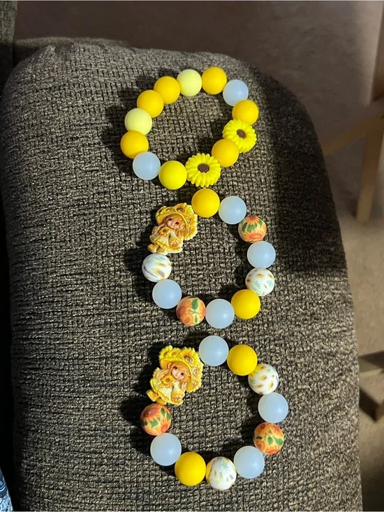 Handmade Yellow & Pastel Bead Stretch Bracelets (Set of 3) B235