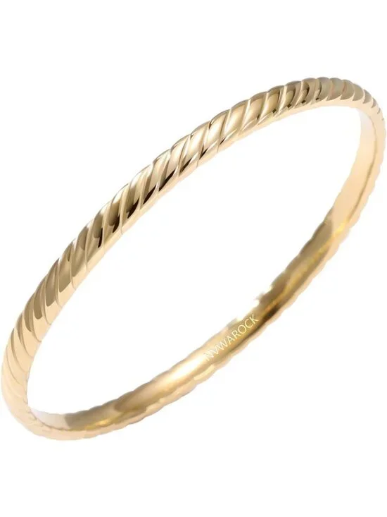 14K Gold Plated 4mm Stackable Minimalist Bangle Bracelet for Women - Perfect