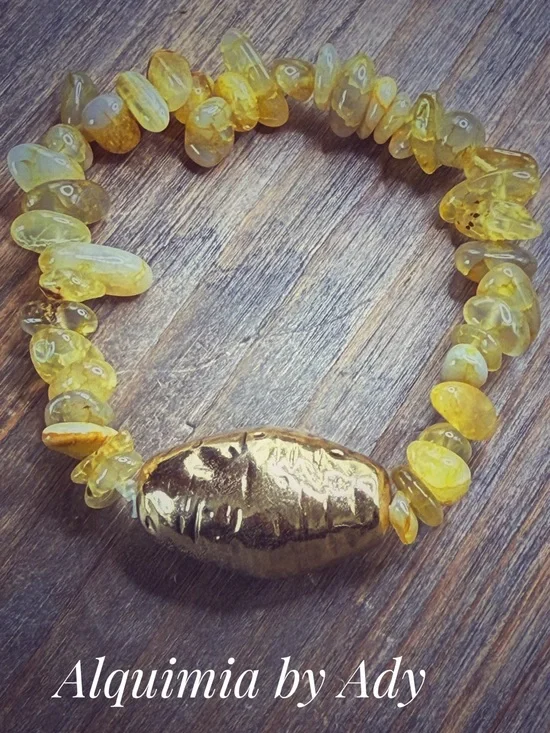 Oversized XL Citrine and Gold SHELL Bracelet