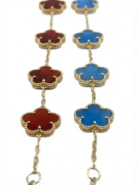 Gold-Trim Clover Link Bracelet in Blue and Brown