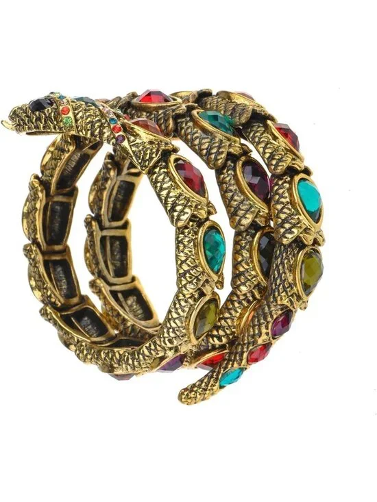 Egyptian-Inspired Rhinestone Snake Stretch Cuff Bangle Bracelet - Unique Jewelry