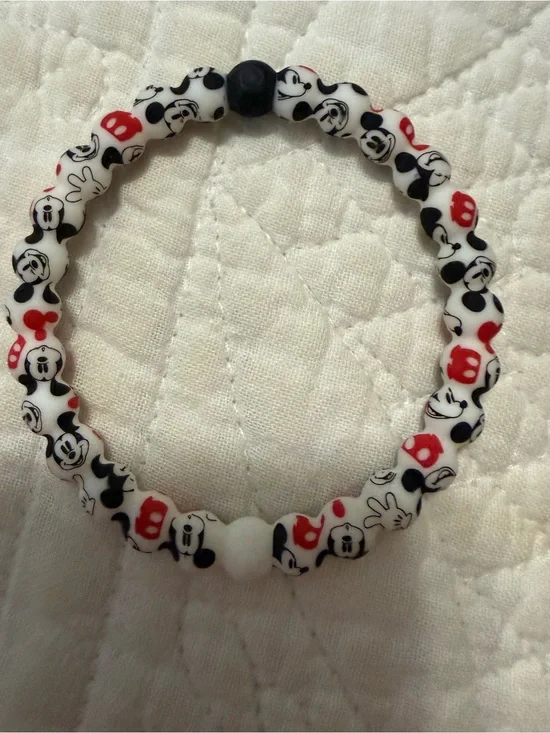 Lokai White, Black & Red Mickey bracelet Bead Stretch Bracelet-never worn