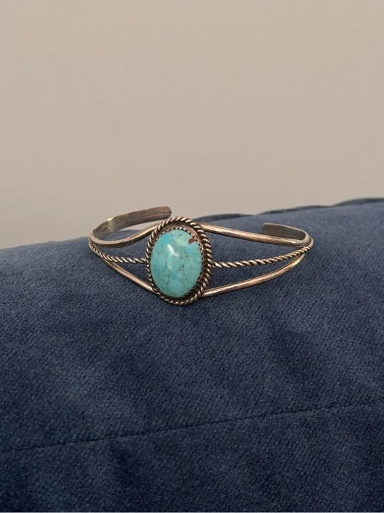Native American SterlingSilver Turquoise Sign Cuff bracelet