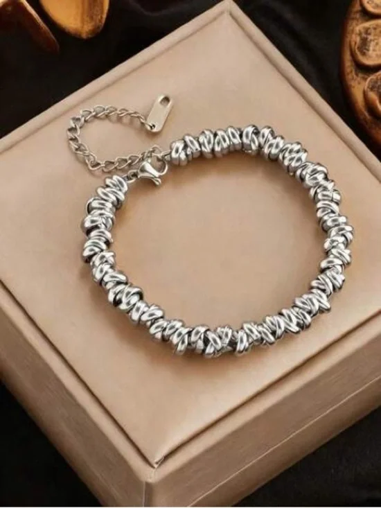 Silver Chunky Knotted Ring Chain Bracelet