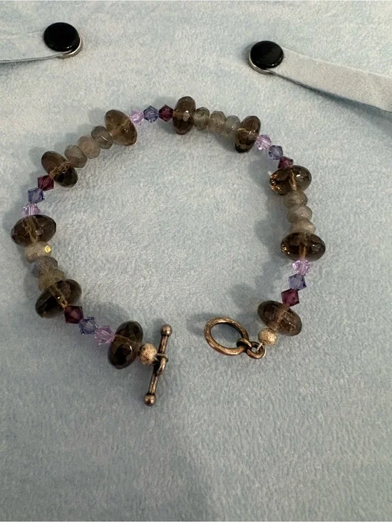 Vintage Smoky Quartz & Amethyst Bead Bracelet